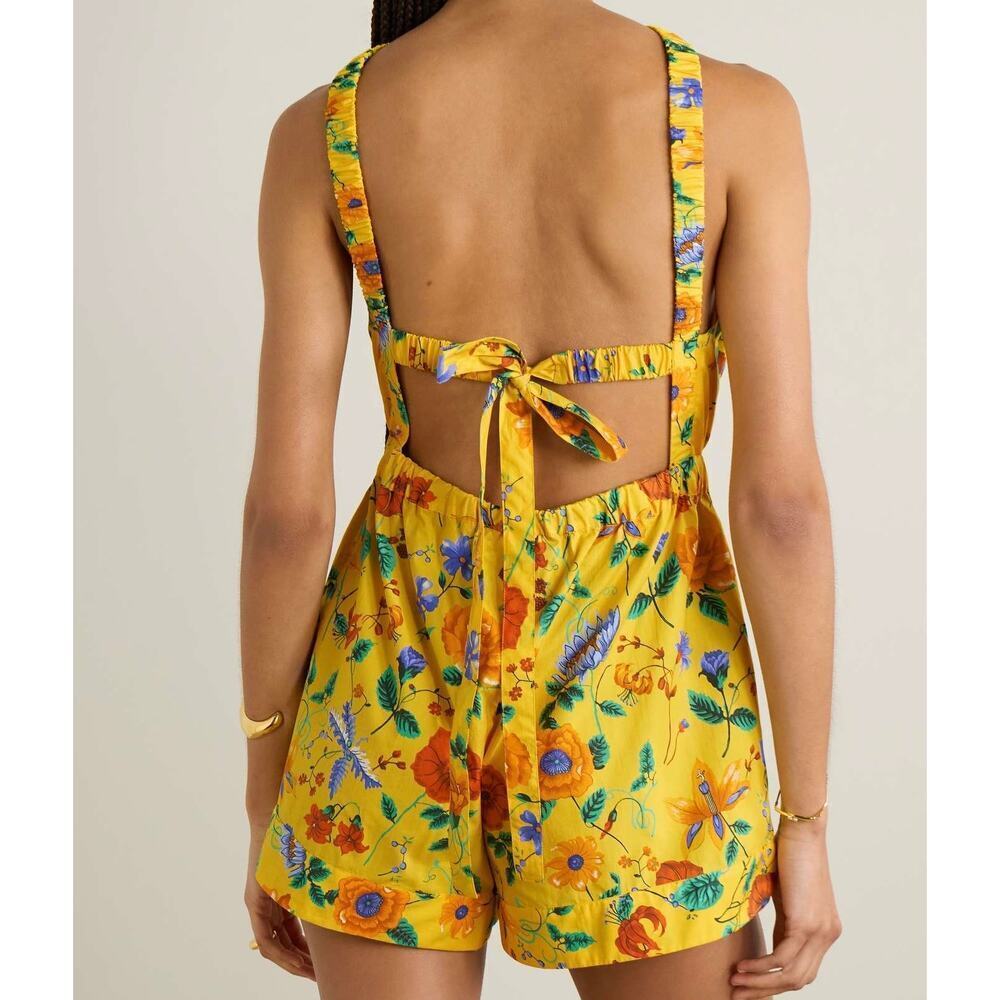 NWT Cara Cara Columba Floral Print Cotton Poplin Playsuit Jumper Yellow Sz XL - Picture 2 of 12